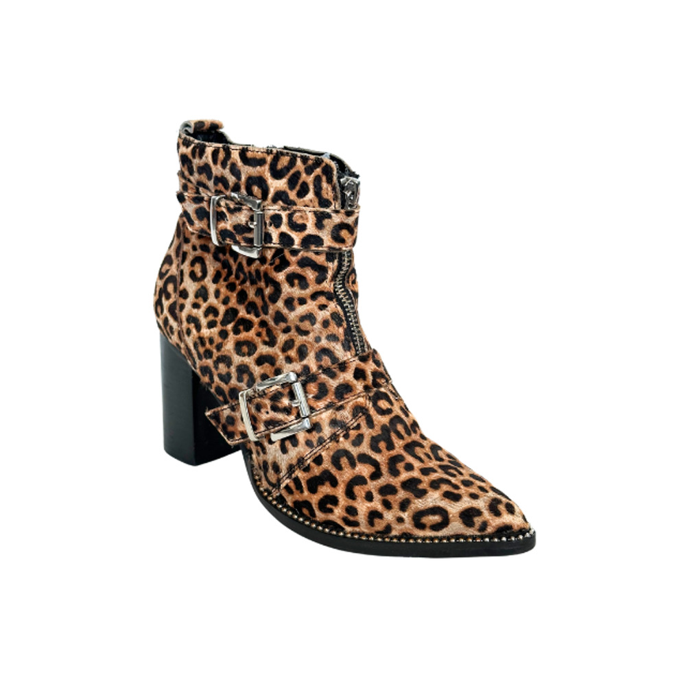 Steve Madden HALLE-L Boots Ankle Studded Leopard Cow Hair Women’s Size 6.5M